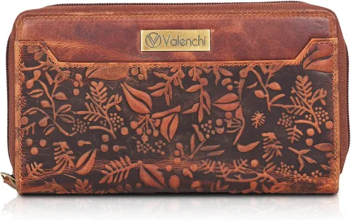 VALENCHI Cartera de cuero flexible suave Rfid para mujer, ranuras para tarjetas de crédito, monedero móvil con ventana de identificación, Vintage