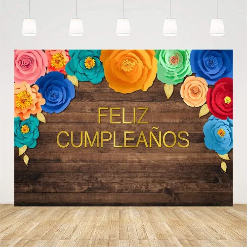 Miniatura 2 de AIBIIN Telón de fondo de Feliz Cumpleaños de 7 x 5 pies, temática de fiesta mexicana, fiesta de cumpleaños, fondo de fotografía de madera rústica