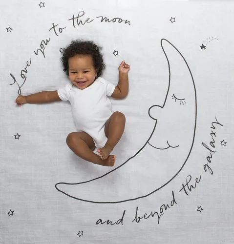 Miniatura 12 de Amazing Baby Juego de 3 mantas de muselina de algodón, pinceladas de acuarela, denim, XL 46 x 46 pulgadas Negro suave