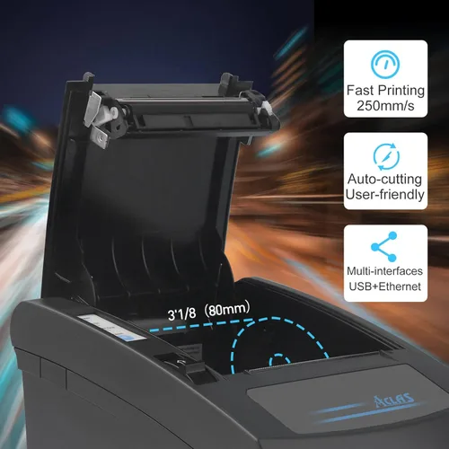 Miniatura 2 de Aclas Impresora térmica de recibos de 3 1/8 pulgadas, impresora POS de alta velocidad de 9.843 in/s con cortador automático y puerto de cajón