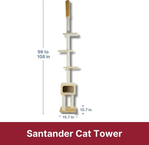 Miniatura 6 de TRIXIE Santander - Torre para gatos de suelo a techo, rascador de sisal ajustable de 96 a 108 pulgadas de altura, condominio para gatos, plataformas