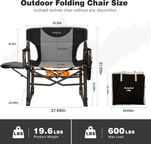Miniatura 3 de SUNNYFEEL Oversized Camping Directors Chair 2 Pack Portable Foldable Camp Chair for Adults Support 600lbs with Side Pocket and Side Table for Beach