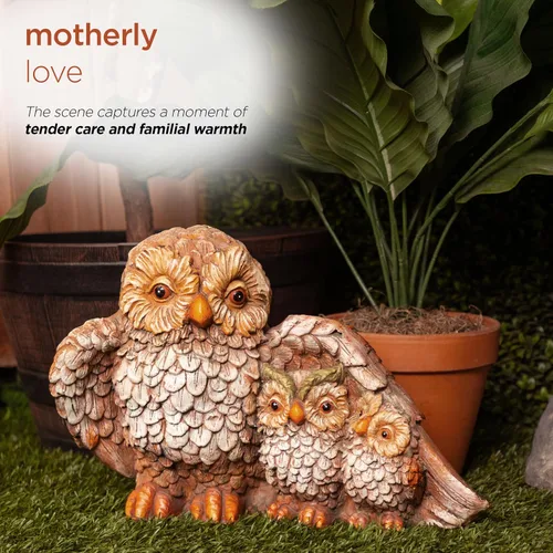 Miniatura 4 de Alpine Corporation QFC366HH - Estatua de jardín de búho para interiores y exteriores, estatua de la familia de búho amoroso, 11 pulgadas de alto