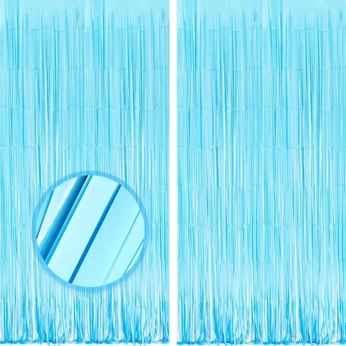2 piezas de serpentinas de color azul pastel para decoración de fiesta de niños, 3.3 x 8.2 pies, color azul claro, telón de fondo con flecos para