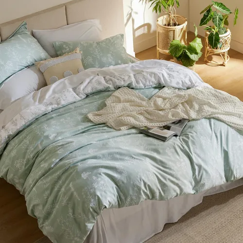 Miniatura 7 de Bedsure - Funda de edredón tamaño King, reversible floral verde, cierre de cremallera, 3 piezas, 1 funda de edredón 104 x 90 pulgadas, 8 lazos en 00