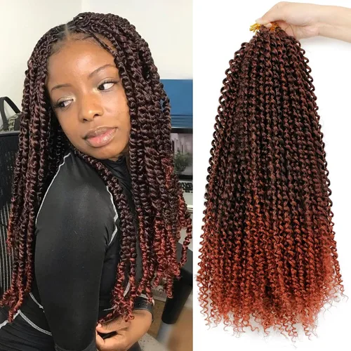 Miniatura 35 de Dorsanee Cabello Passion Twist Ombré de 18 pulgadas, 6 paquetes, Cabello de Ganchillo Water Wave, Cabello Largo Bohemio Rizado para Trenzar