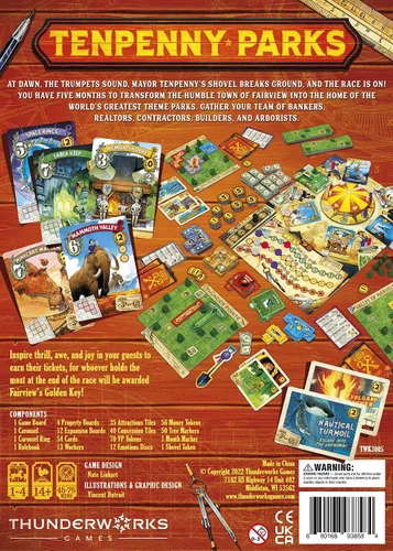 Miniatura 9 de Tenpenny Parks Juego de mesa Construye el mejor parque temático Hermoso parque de atracciones estrategia colocación de trabajadores juego