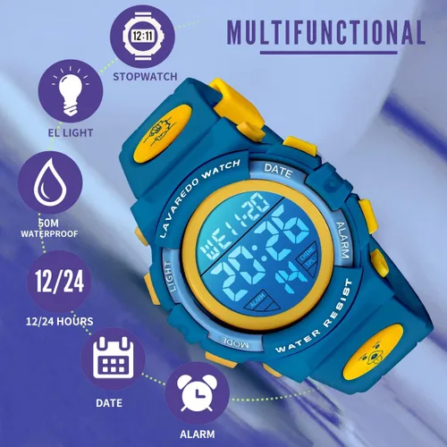 Miniatura 4 de Reloj analógico para niños, reloj para niños de 6 a 15 años, reloj digital para deportes al aire libre, multifuncional con cronógrafo LED 50 M