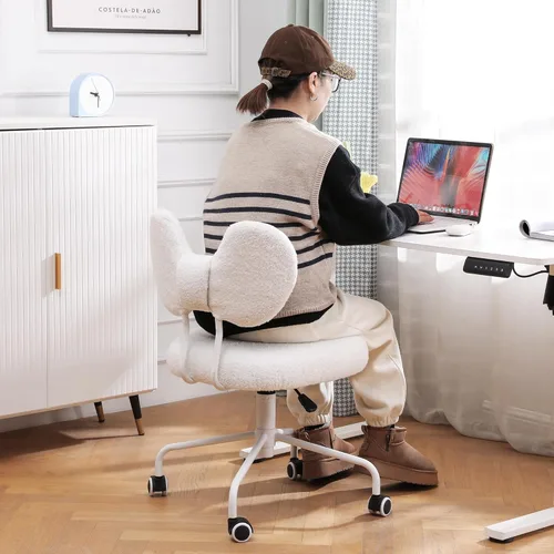 Miniatura 9 de Bonita silla de escritorio con respaldo, cómoda silla de oficina pequeña con ruedas, silla giratoria ajustable sin brazos para oficina en casa, sala
