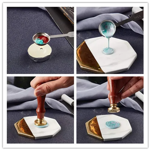 Miniatura 4 de CRASPIRE Sello de cera con diseño de felicitaciones con palabras, cabeza de latón vintage, mango de madera, sello de cera extraíble de 0.98 pulgadas
