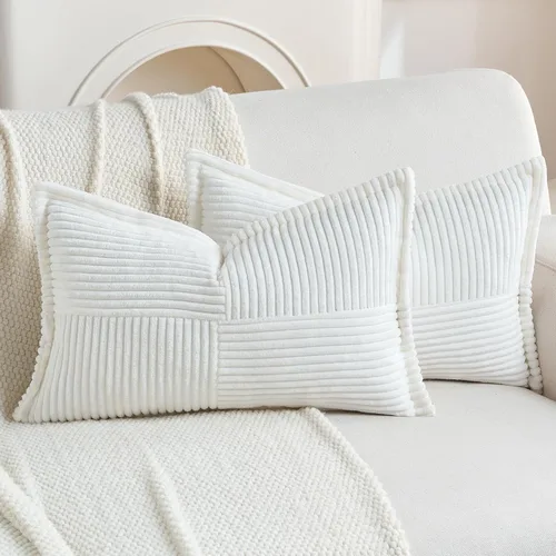Miniatura 40 de HAUSSY Paquete de 2 fundas de almohada de 22 x 22 pulgadas, fundas decorativas de pana suave, estilo bohemio a rayas sólidas, fundas de cojín