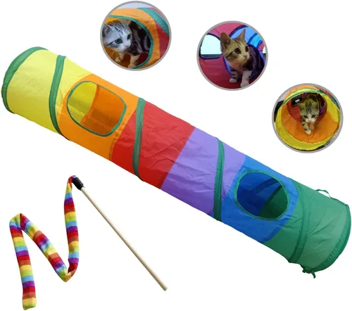 Miniatura 12 de PetLike Túnel para gatos (con juguete interactivo para gatos y juguete de hierba gatera) para gatos de interior, tubo plegable para mascotas, gris