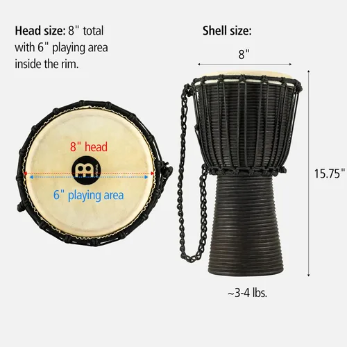 Miniatura 6 de Instrumento de círculo de tambores de mano Djembe, Serie Headliner de caoba tallada — NO HECHO EN CHINA — Cuerdas de tejido africano Mali