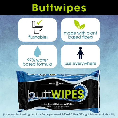 Miniatura 5 de ButtWIPES - Toallitas desechables a base de agua con aloe y vitamina E, hechas sin alcohol ni fragancia añadida para adultos (paquete de 3)