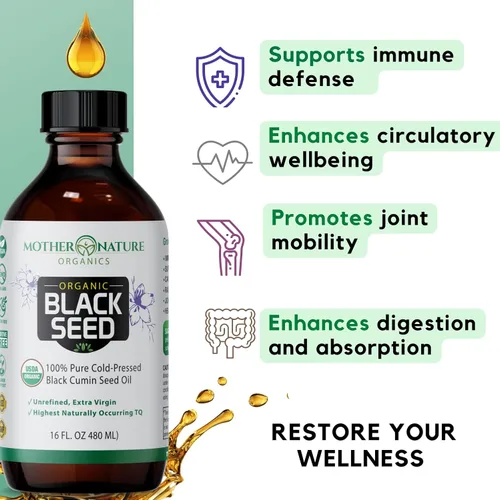 Miniatura 6 de Mother Nature Aceite orgánico de semillas negras USDA – prensado en frío, sin refinar y vegano, Nigella sativa alta en timoquinona (2%+), Omega 3 6