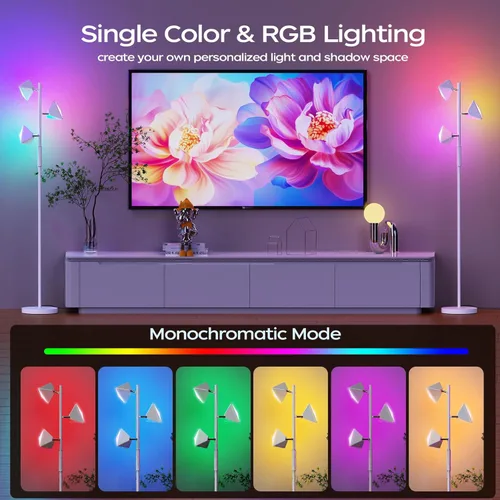 Miniatura 3 de RGBCW - Lámpara de pie LED de árbol que cambia de color de 36 W, lámpara de pie alta regulable sin escalones con control remoto y táctil, lámparas