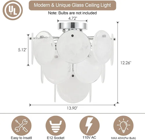 Miniatura 5 de Moderna lámpara de techo de cristal de montaje empotrado, acabado cromado, luces de pasillo vintage, lámpara única de 4 luces para dormitorio