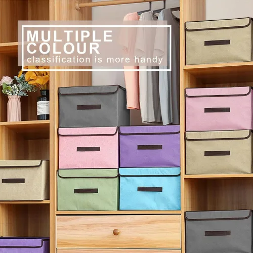 Miniatura 3 de LELE LIFE Paquete de 3 contenedores de almacenamiento con tapas, cubos de almacenamiento plegables de tela, cajas de almacenamiento plegables