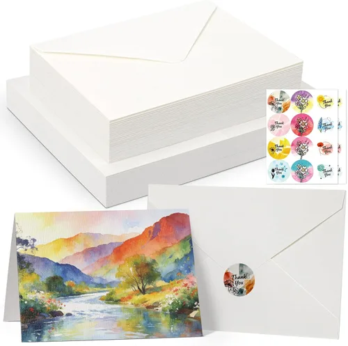 Miniatura 8 de 36 juegos de tarjetas planas de acuarela con sobres y sellos, 4 x 6 pulgadas, algodón puro de 10.58 oz/m², papel prensado en frío sin ácidos