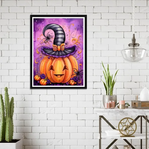 Miniatura 3 de Wergund - Pintura de diamantes de imitación de calabaza de Halloween, kits de pintura de diamantes para adultos y niños, bordado de diamantes