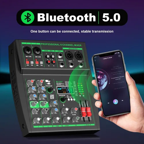 Miniatura 4 de MW-4 Consola de sonido portátil profesional de 4 canales Bluetooth 5.0 Tarjeta de sonido USB 99 sonidos de audio DJ Karaoke en vivo Grabación