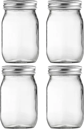 BEWAVE Frascos de vidrio Mason, frascos de vidrio transparentes de 16 oz con tapas para sellar, frascos de boca normal para enlatado de alimentos