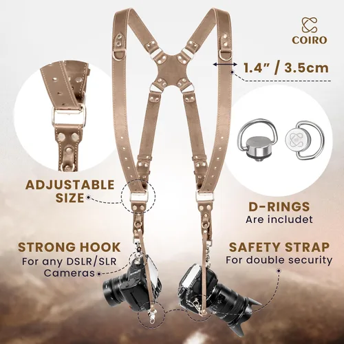 Miniatura 2 de C Coiro Dual Camera Harness Leather Camera Strap DSLR/SLR, All-Day Comfort