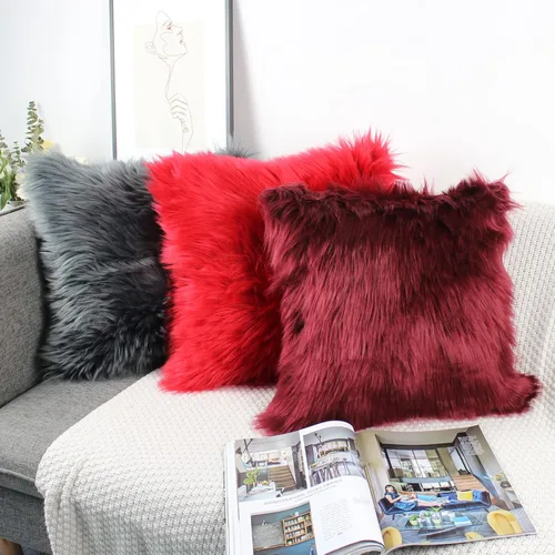 Miniatura 6 de OYIMUA Juego de 2 fundas de almohada decorativas esponjosas de 18 x 18 pulgadas, fundas de almohada lujosas de piel sintética de estilo rural