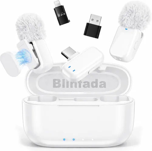 Miniatura 10 de Mini micrófono inalámbrico Lavalier para iPhone y cámara Android, micrófonos inalámbricos de doble canal con cancelación de ruido AI, rango de 328