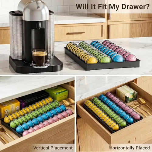Miniatura 5 de EVERIE Organizador de cápsulas de café con cajones para cápsulas Vertuo, capacidad para hasta 40 cápsulas grandes o 52 pequeñas, bandeja