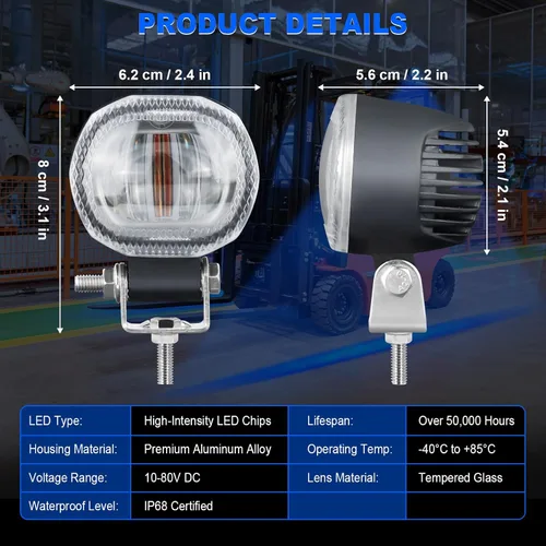 Miniatura 7 de Luz LED redonda de advertencia de seguridad para carretilla elevadora, luces de carretilla elevadora de 10 W con 2 chips LED de alto brillo, foco