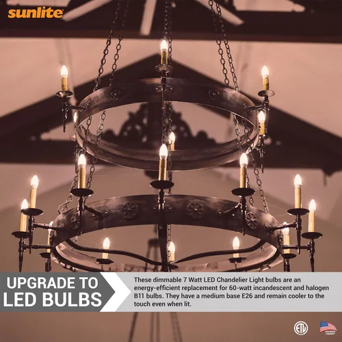 Miniatura 6 de Sunlite Bombilla LED B13 Torpedo decorativa, 7 vatios (60 W = ), 500 lúmenes, 120 voltios, regulable, base E26, certificación ETL, torpedo