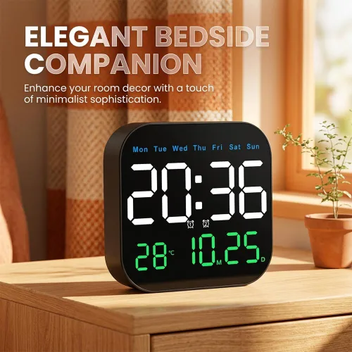Miniatura 2 de Reloj de pared digital con pantalla grande 2026 Reloj despertador LED con control remoto, temperatura, día calendario, brillo regulable