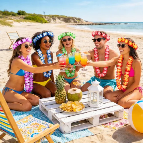 Miniatura 5 de Garma Juego de 48 collares hawaianos de Luau Leis, paquete de 12 collares de flores tropicales con pulseras para recuerdos de fiesta Luau