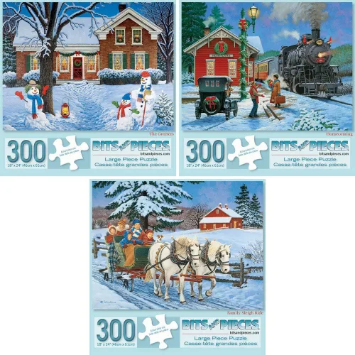 Bits and Pieces Juego de tres rompecabezas de 300 piezas para adultos – The Greeters, Homecoming Winter Christmas Jigsaw Puzzle Jigsaw Puzzles por