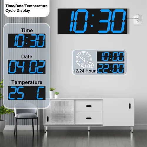 Miniatura 6 de CHKOSDA Reloj de pared digital automático de 18.7 pulgadas, reloj de pared LED con pantalla grande, reloj multifunción con alarma y temporizador
