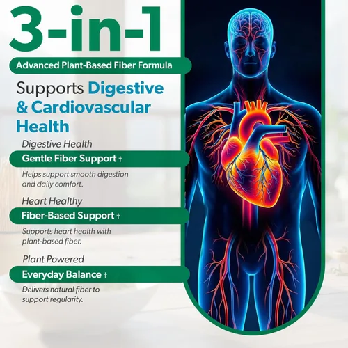 Miniatura 2 de Suplemento de fibra 3 en 1, mezcla orgánica de 750 mg con cáscara de psyllium, chía y semillas de lino, cápsulas de fibra a base de plantas