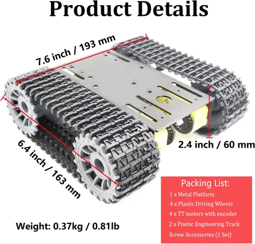 Miniatura 2 de Kit de chasis de tanque robótico inteligente de metal a control remoto con 4 motores DC TT para Arduino UNO R3/Raspberry Pie/STEAM, plataforma