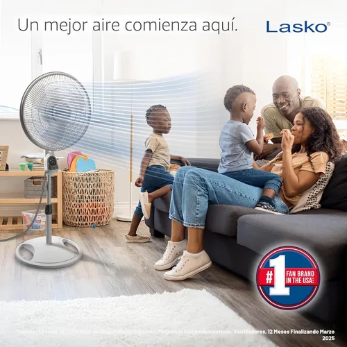 Miniatura 2 de Lasko 1646 - Ventilador de pedestal oscilante y ajustable con temporizador y control remoto para uso en interiores, dormitorio, sala de estar, Blanco