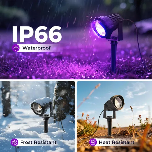 Miniatura 3 de L LOHAS LED Foco de Navidad al aire libre, luces de Halloween moradas para patio, encendido/apagado automático 5W 120V iluminación de paisaje