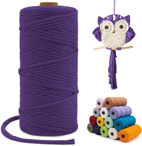 Miniatura 43 de Cuerda de macramé de una sola hebra de 0.197 in x 110 yardas, cuerda de macramé de algodón natural de 0.197 in, cuerda de algodón grueso para colgar