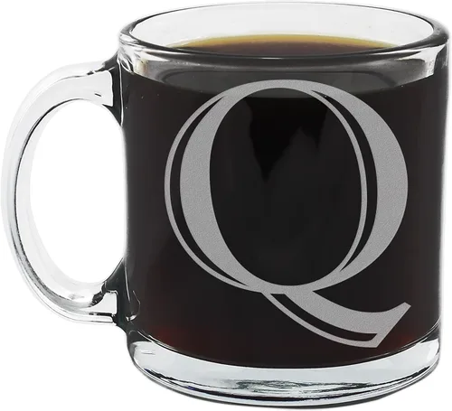 Miniatura 15 de Spotted Dog Company Taza de café de vidrio transparente con monograma grabado de 12 onzas (letra A), regalos de café personalizados de la A a la Z