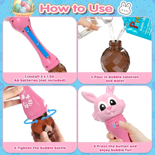 Miniatura 7 de Máquina de burbujas para niños, paquete de 2 varitas de burbujas de conejo, soplador automático de burbujas de conejo, juguetes de burbujas