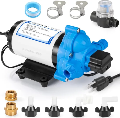 Anbull Bomba de transferencia de agua de 110 V 4.0 GPM/45 PSI, bomba de diafragma de presión de refuerzo de agua industrial con adaptadores de