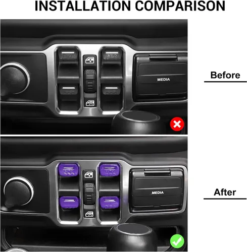 Miniatura 7 de Jimen Compatible con Jeep Wrangler JL JLU 2018-2023 y Jeep Gladiator JT 2020-2023, 4 piezas de cubierta de interruptor de botón de ventana