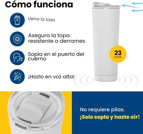 Miniatura 3 de The LoudCup - Botella de agua reutilizable de 23 onzas (blanco hielo) - Vaso de viaje 2 en 1 y Noisemaker - Sin BPA, bocina de soplado y taza