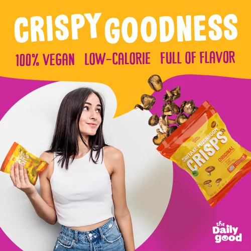 Miniatura 4 de The Daily Good Shiitake Crisps - Paquete de 3 chips de hongos, sin gluten, sin OGM, sabores original, wasabi y chile mexicano, alimentos