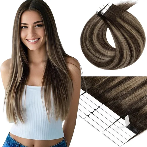 Miniatura 17 de Loxxy Extensiones adhesivas de cabello humano de 12 pulgadas, extensiones de cabello humano real color negro azabache, con cinta adhesiva de trama