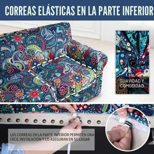 Miniatura 5 de hyha Funda para sofá, fundas para sofá biplaza, diseño floral, elásticas, estampadas, 3 piezas, fundas para sofá de 2 cojines separados, protector