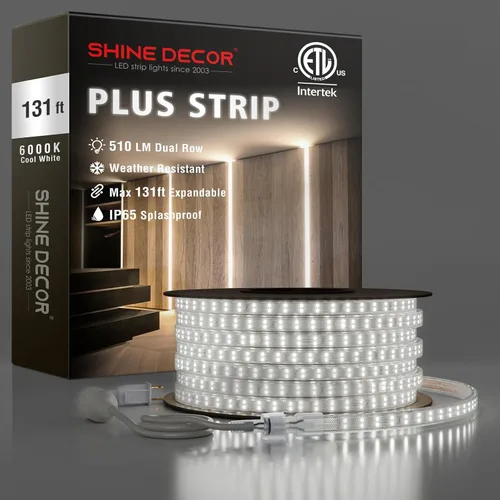 Miniatura 17 de Shine Decor Tira de luces LED Plus CA 120V, cuerda brillante de doble fila conectable, ETL IP65 impermeable y resistente a la intemperie para Blanco